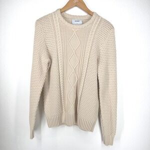 Old Navy Mens Chunky Cable Knit Crew Neck Fisherman Sweater Size S Cream Classic